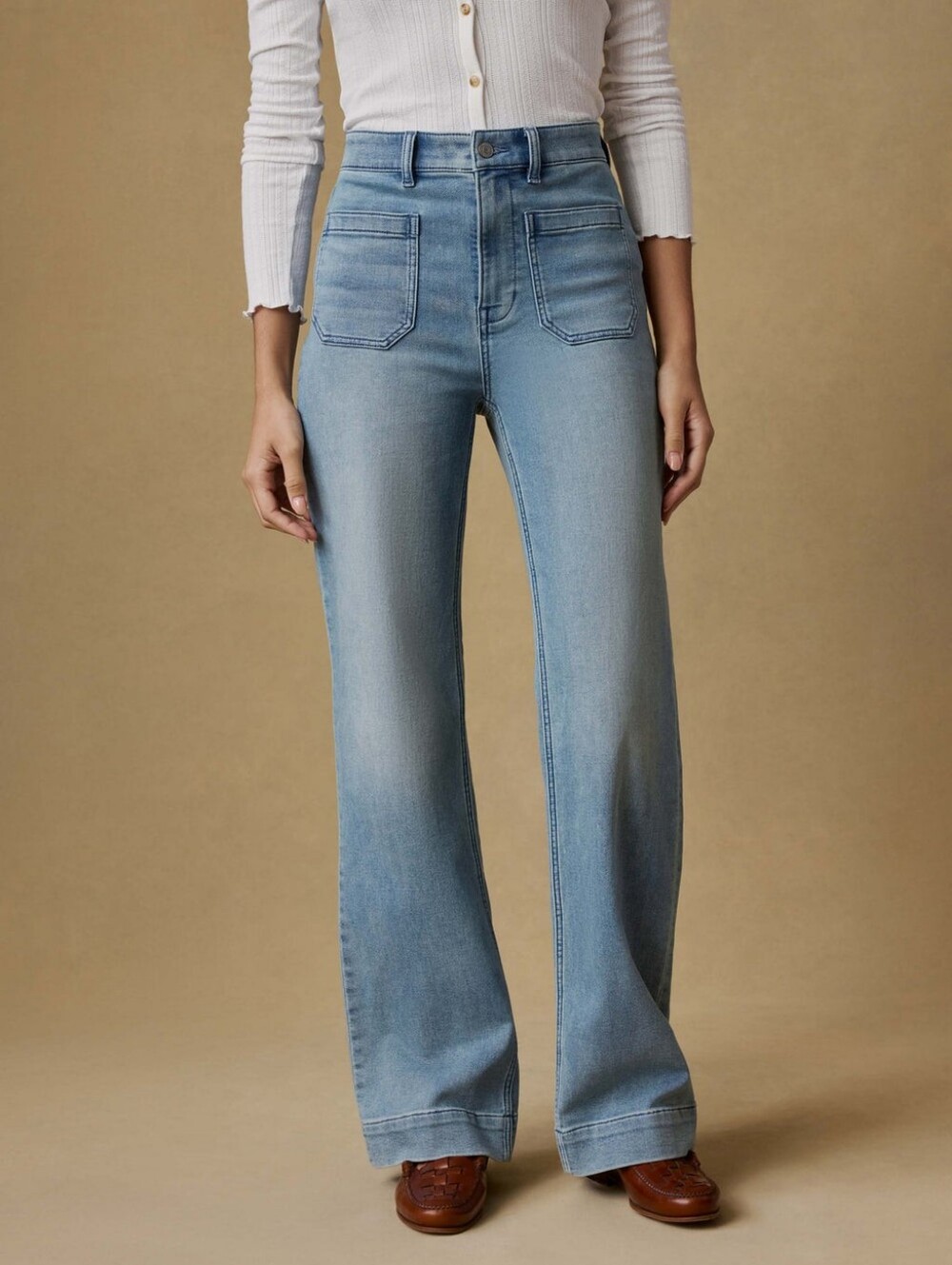 Faherty Stretch Terry Patch Pocket Jeans Size 29 Light Blue Slim Wide Leg